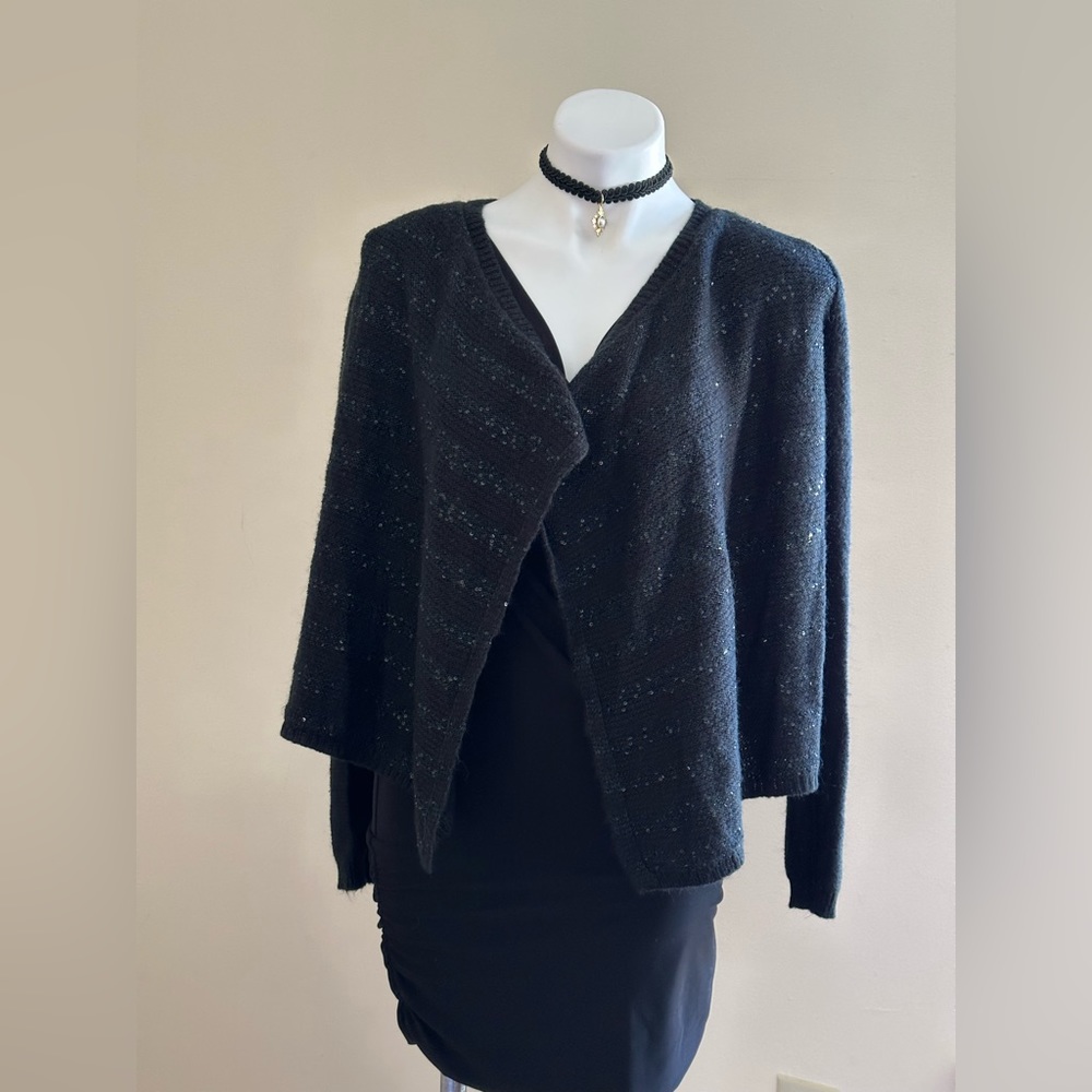 Cherokee Black Strips Sequence No Button Cardigan… - image 1